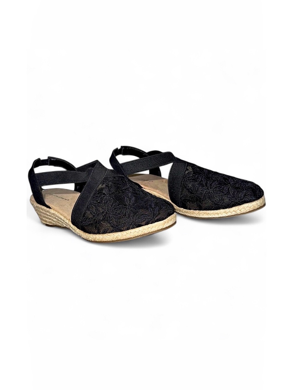 Black Floral Espadrille Slingback Flats